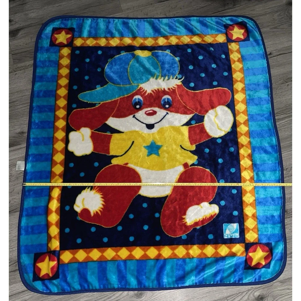 NovaTex Vintage Baby Plush Blanket Vibrant Red Floppy Ear Dog Puppy & Blue Hat